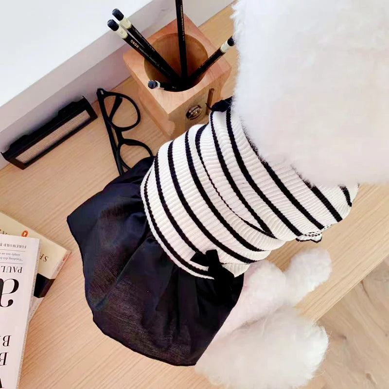 Luxury Dog Clothes Bow Striped Print