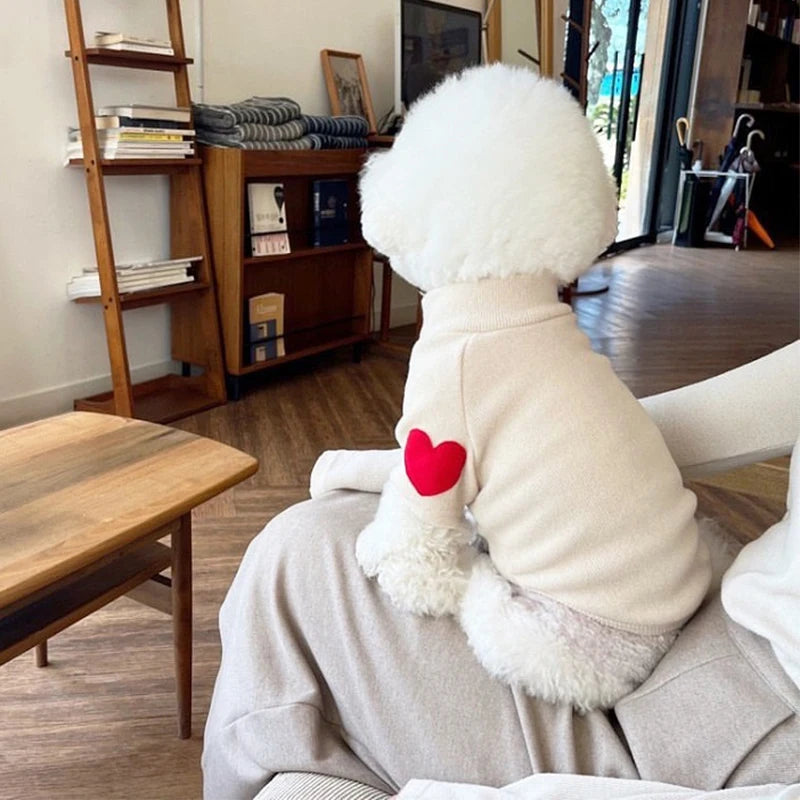 Winter Dog Shirt Heart-shaped Patch Embroidery Sweatshirt