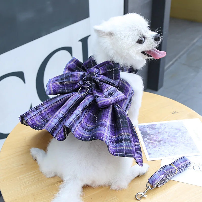 Cute Plaid Skirt Chest Strap Leash