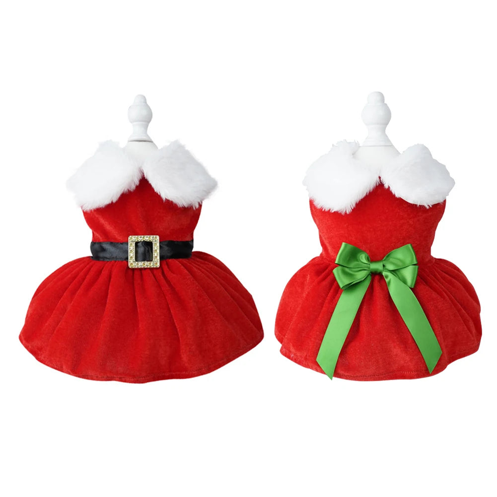 Cats Dog Red Dress Soft Dog Girls Winter Clothes Comfortable Small Pet Red Skirt Suit Easy To Clean Christmas Dress Up Supplies