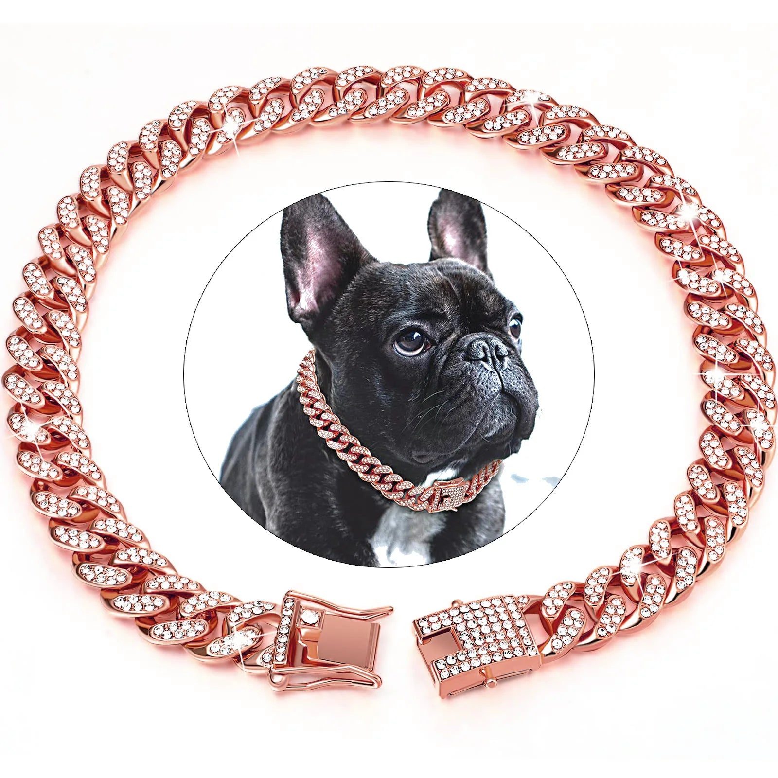 Dog Chain Collar, Diamond Metal Link Necklace