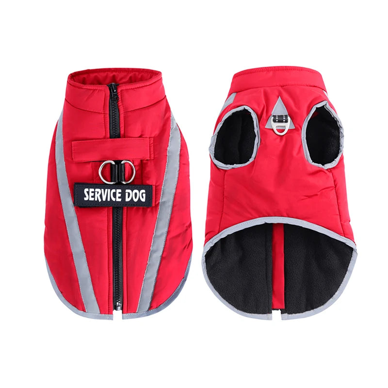 Warm Fleece Service Dog Vest, Waterproof Winter Pet Clothing