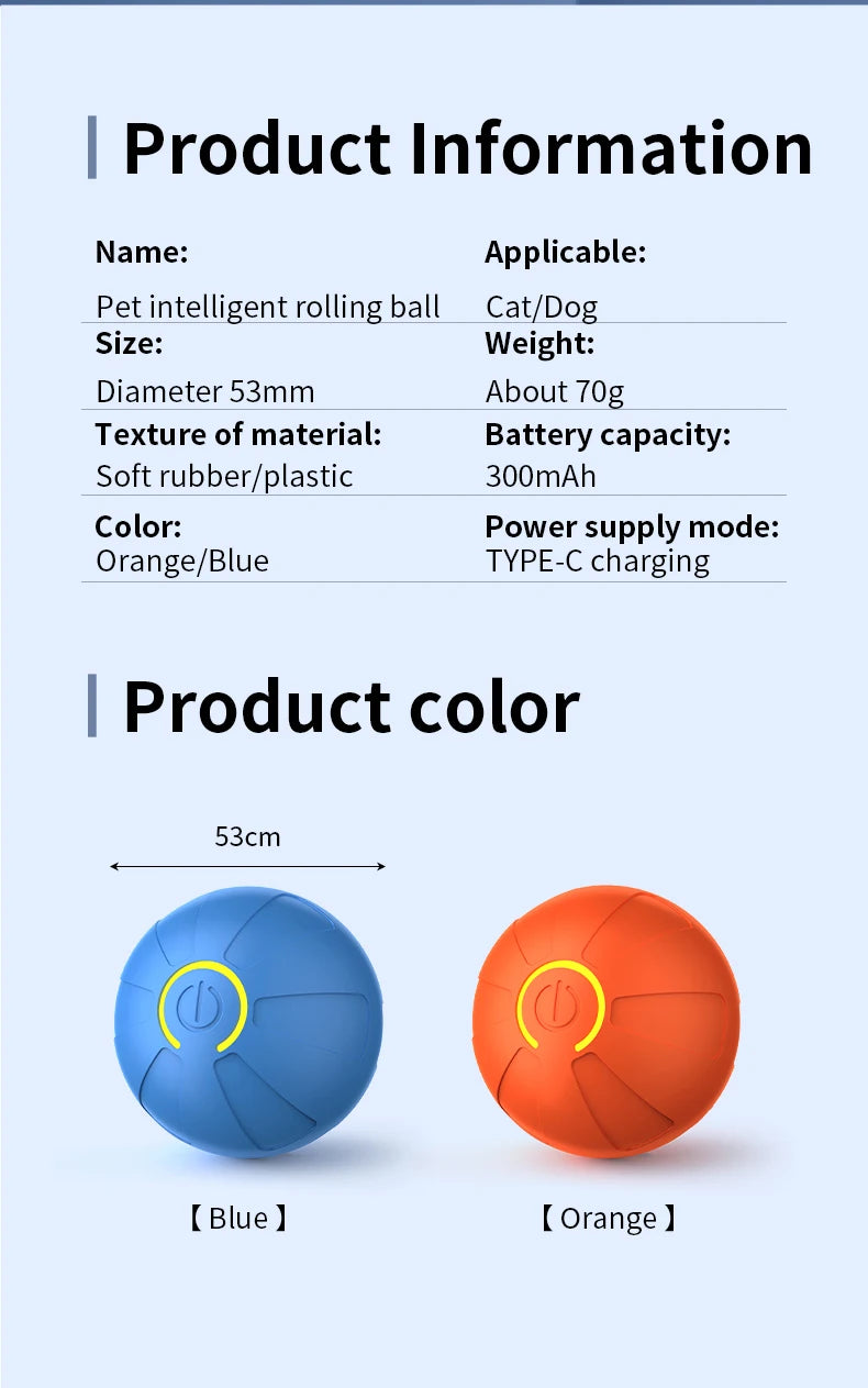Smart Pet Toy Ball Automatic, Interactive, Rechargeable