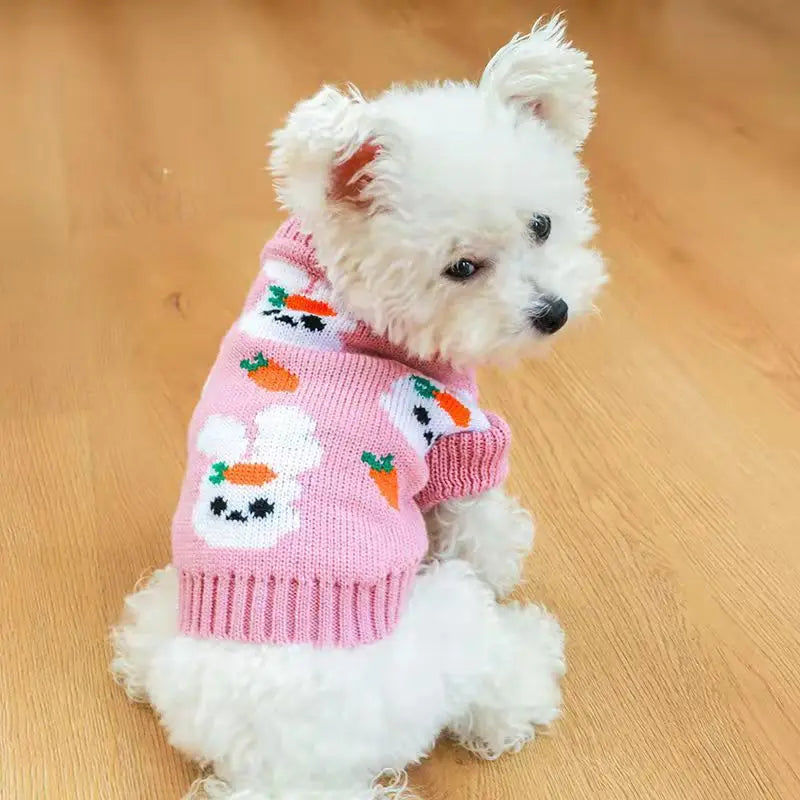 Cute Rabbit Pet Sweater Autumn Winter Dog Cat Clothing Warm Blue Sweater Teddy Bichon Sweater For Small Dogs Pullover Cardigan