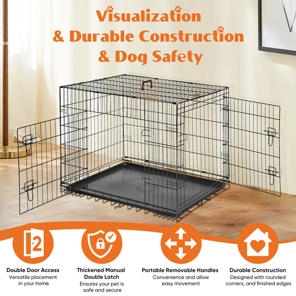 Double Doors, Folding Metal Wire Dog Cage