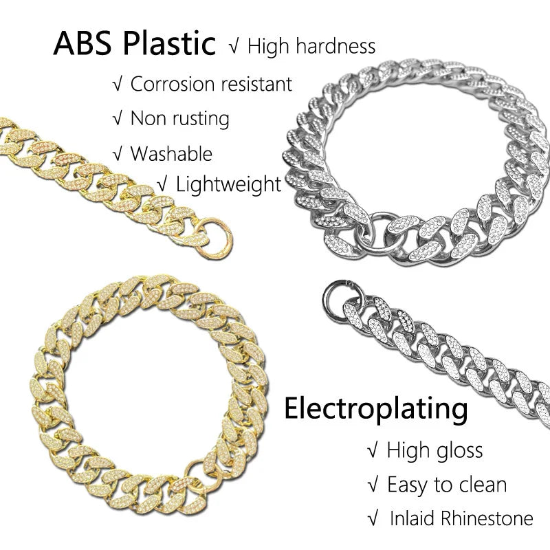 ABS Plastic Dog Collar Chain Diamond Inlay