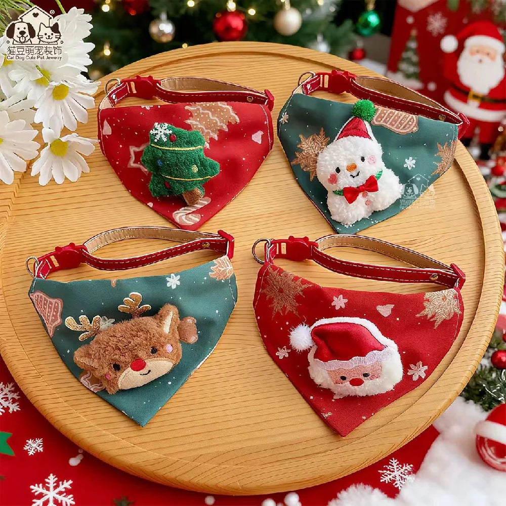 25 New Christmas Dog Triangle Scarf Adjustable Collars Cat Xmas Dog Collars Elk Festival Pet Dress Up Accessories Santa Claus