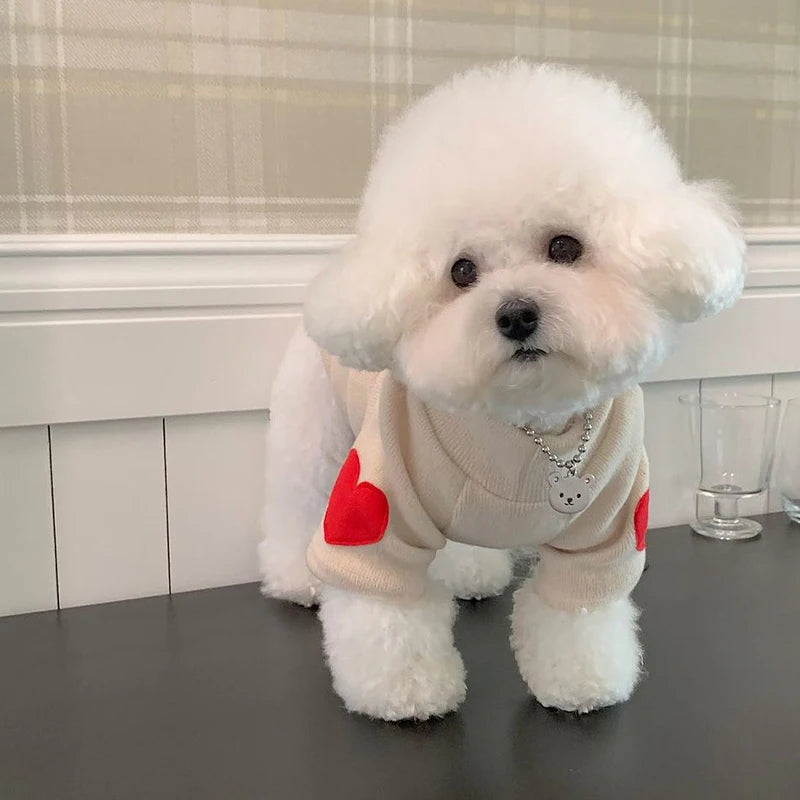 Winter Dog Shirt Heart-shaped Patch Embroidery Sweatshirt