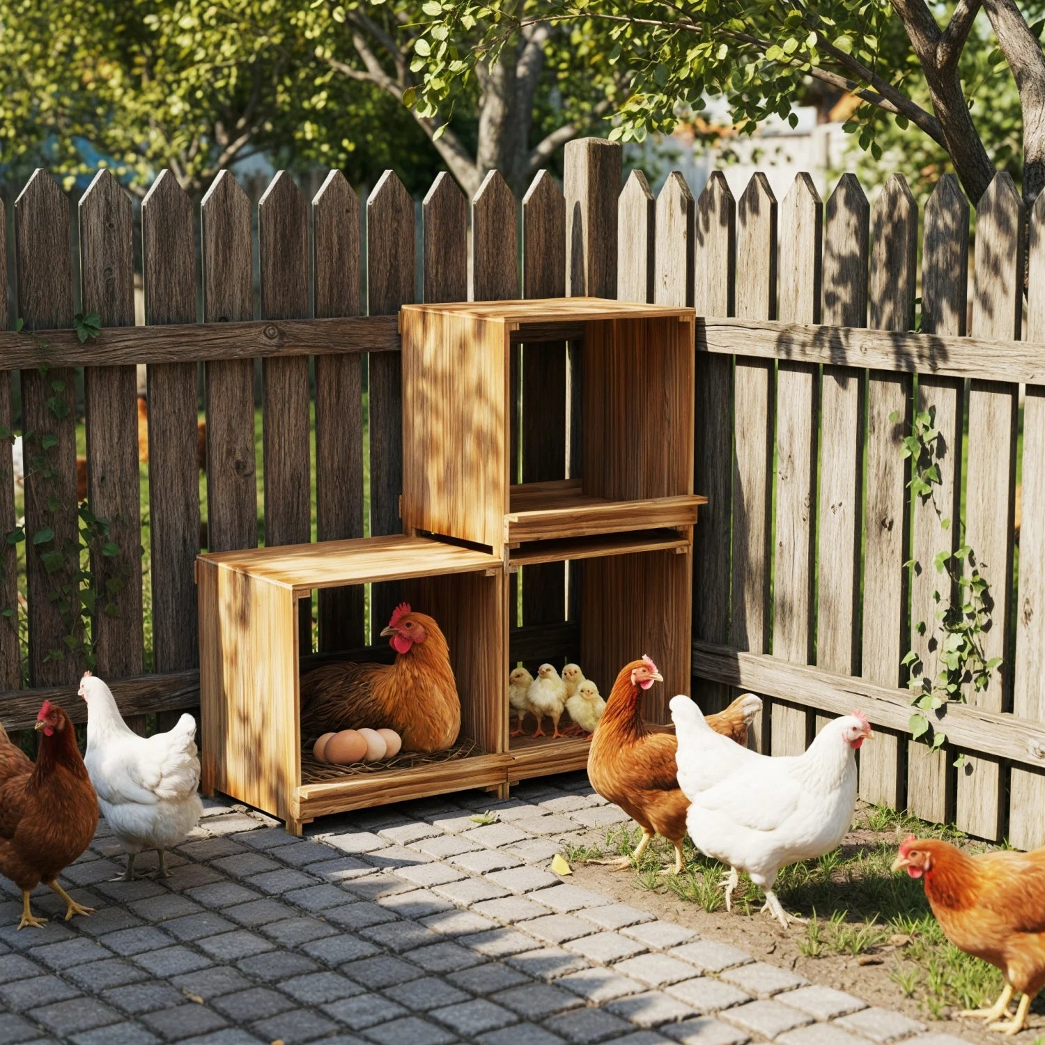 3-Compartment Pine Wood Chicken Nesting Box