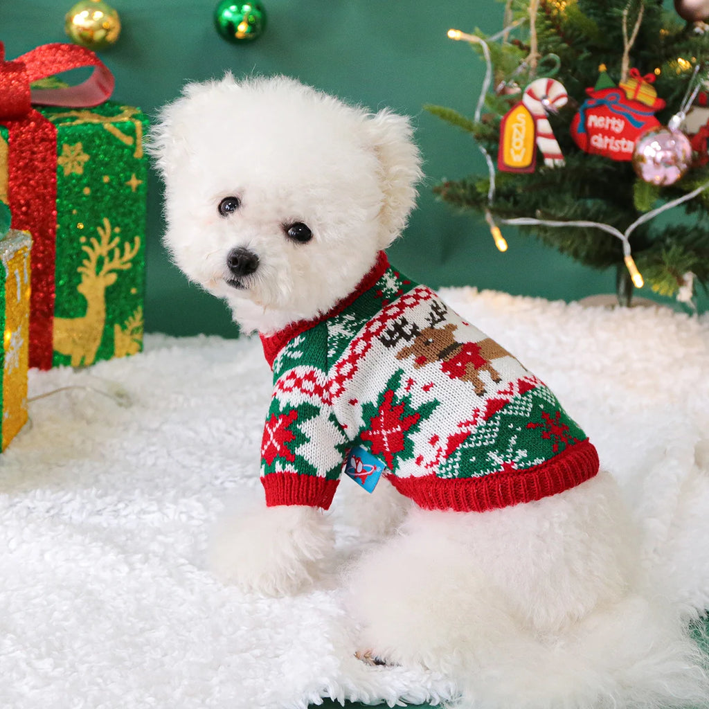Pet Cute Christmas Rudolph Elk Sweater Dog Autumn and Winter Warm Thread Clothes Happy Cat Wear Clothes