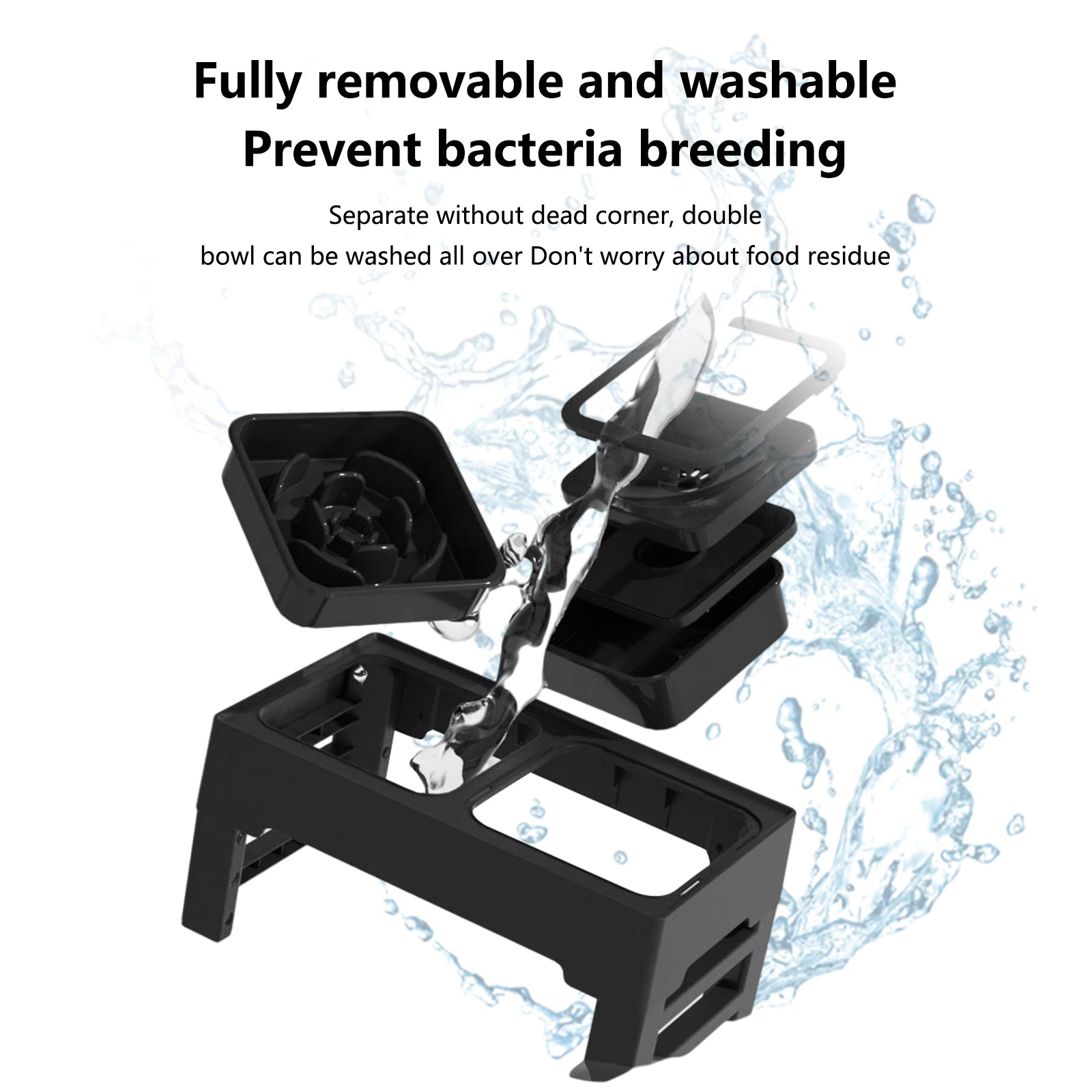 3 In 1 Pet Stainless Steel Slow Feeder, Drinking Water Bowls