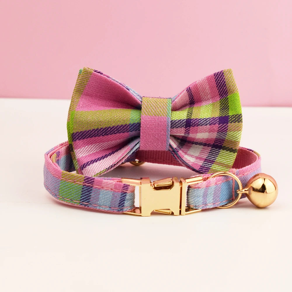 Plaid Pattern Cat Collar Bowknot Adjustable