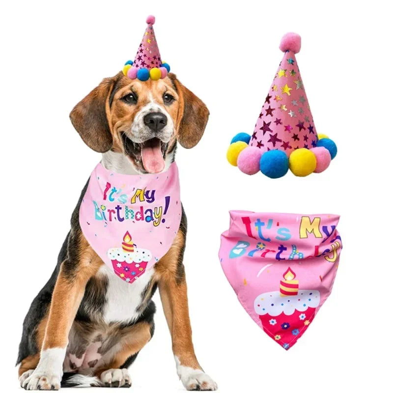Pets Dog Happy Birthday Decoration Dog Costume Hats Bowknot Bandana Neckerchief Bibs Banners Party Cat Dog Pets Accessories