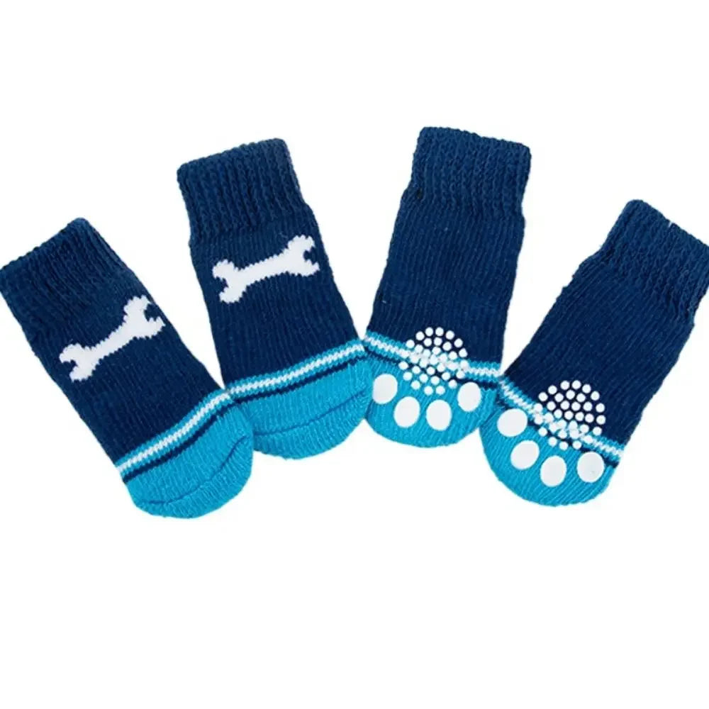 4Pcs Pet Anti-slip Socks for Autumn/Winter