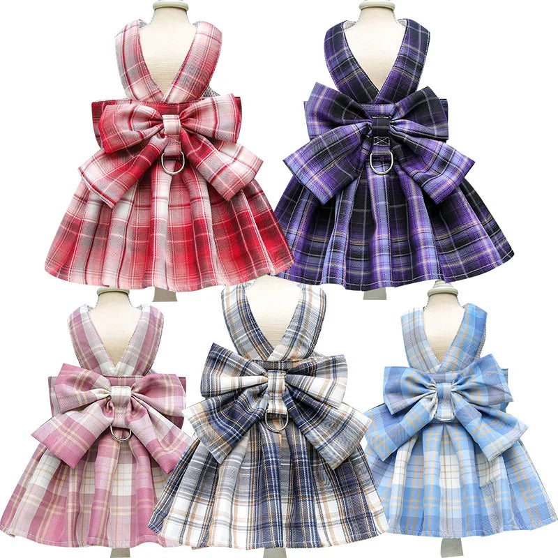 Cute Plaid Skirt Chest Strap Leash