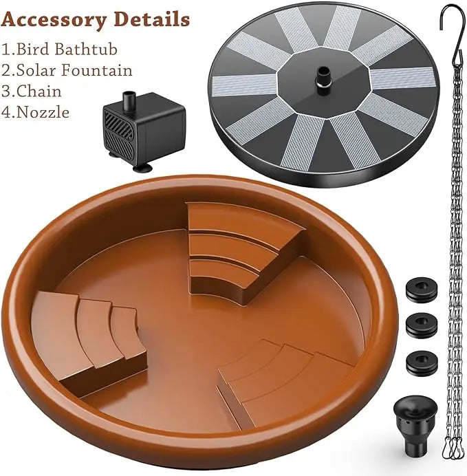 Solar Powered Bird Bathtub/Fountain Hanging Bird Feeder Garden