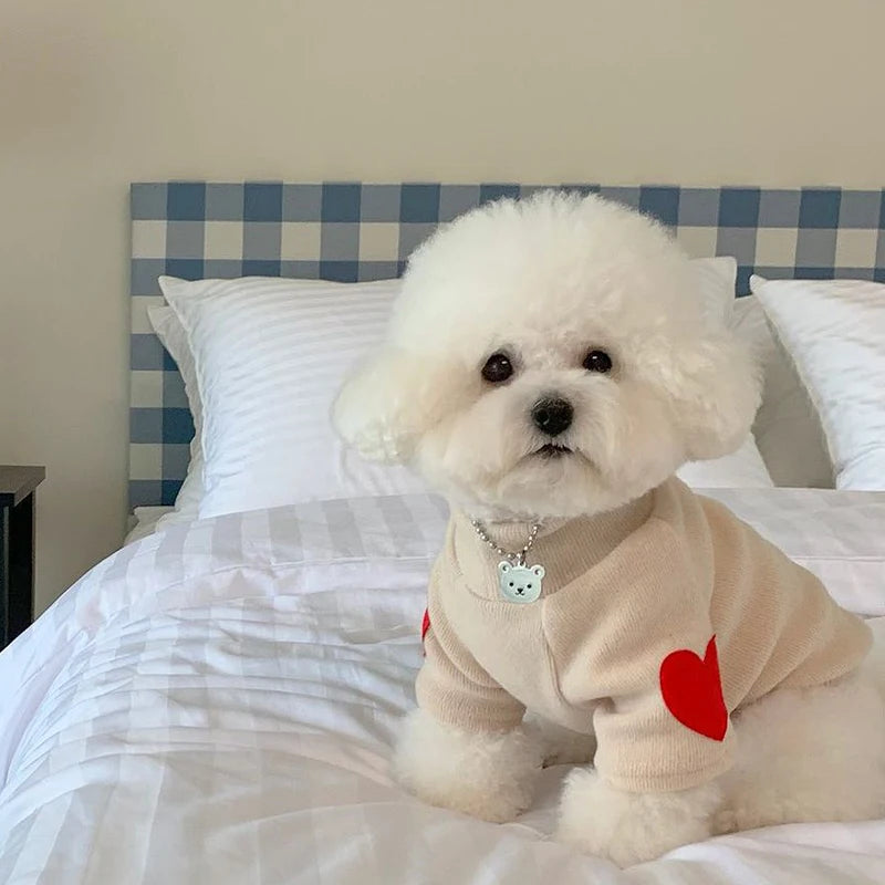 Winter Dog Shirt Heart-shaped Patch Embroidery Sweatshirt