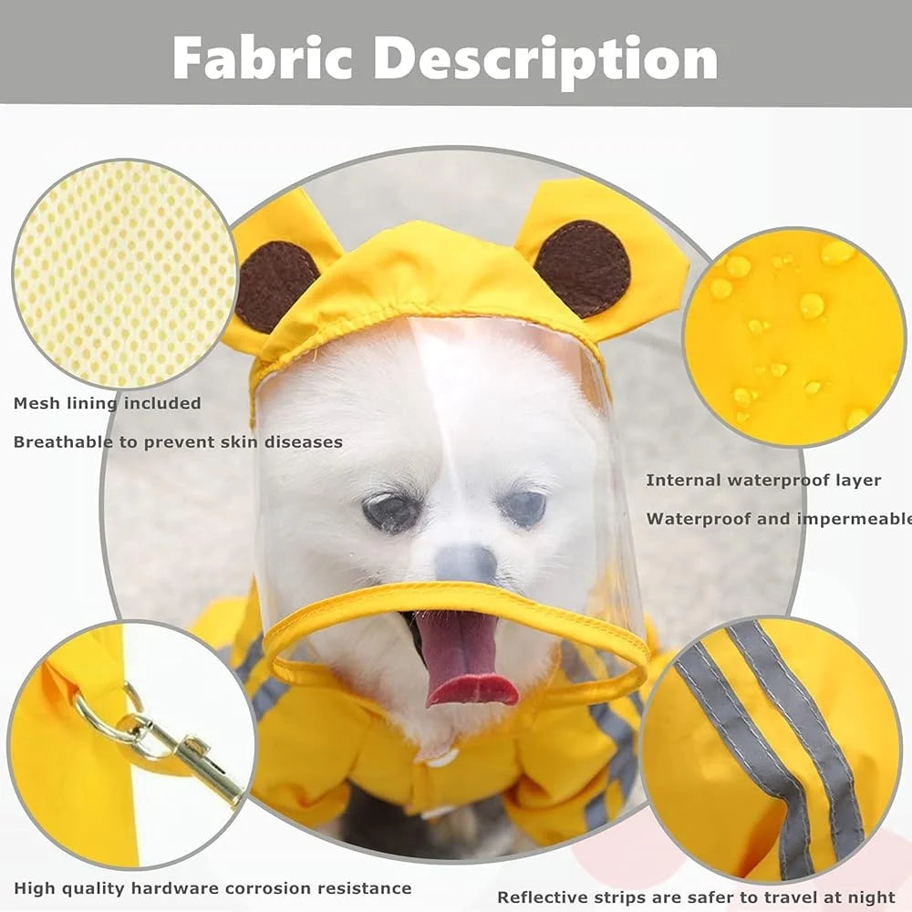 Waterproof Dog Rain Jacket Reflective Raincoat Poncho with Leash Medium Dogs Easy to Clean Comfortable Durable Pet Apparel