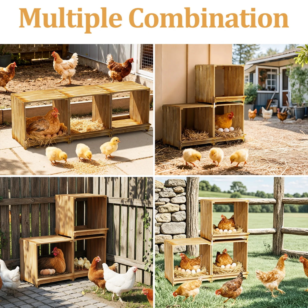 3-Compartment Pine Wood Chicken Nesting Box