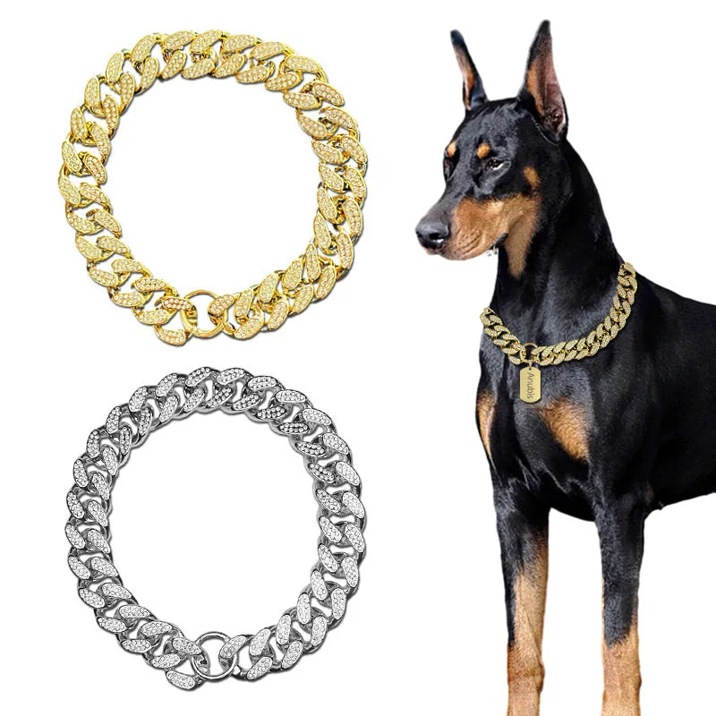 ABS Plastic Dog Collar Chain Diamond Inlay