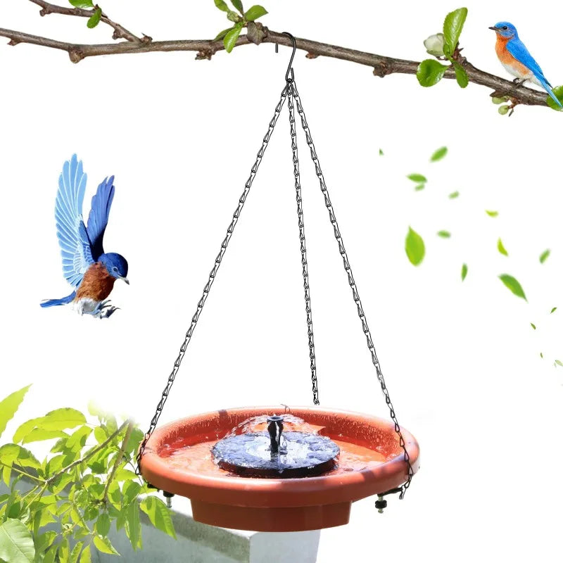 Solar Powered Bird Bathtub/Fountain Hanging Bird Feeder Garden