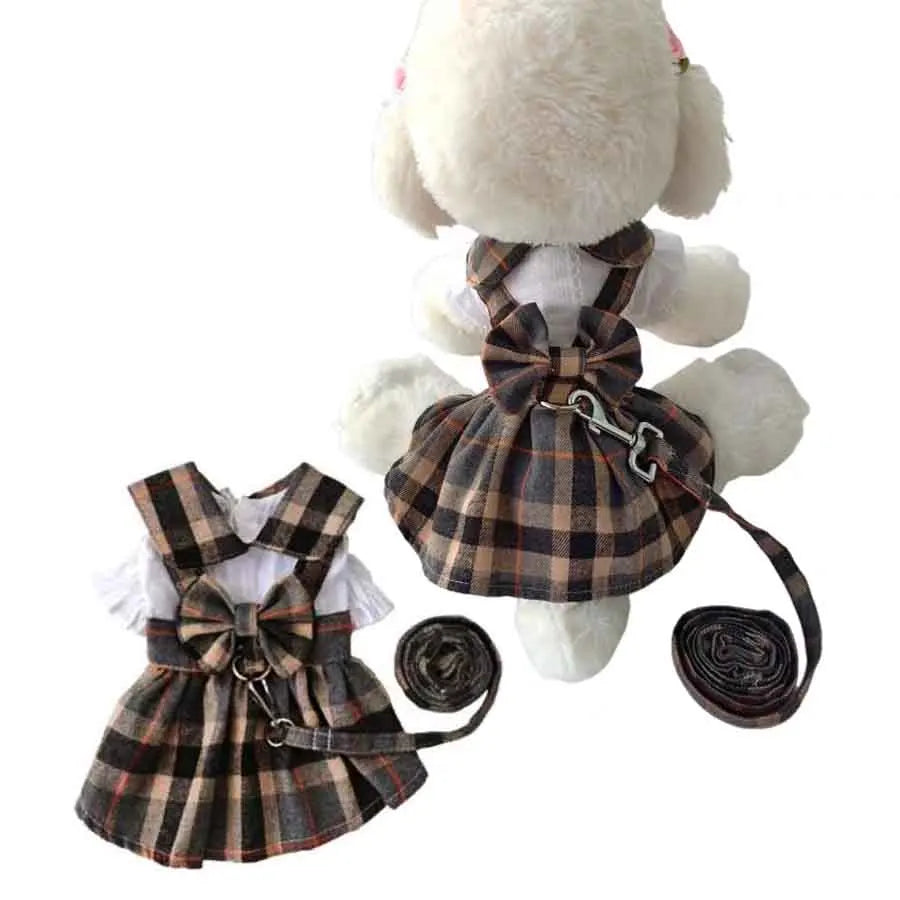 1pc Cute Dog Clothes, Plaid Dress w/Bowknot Back