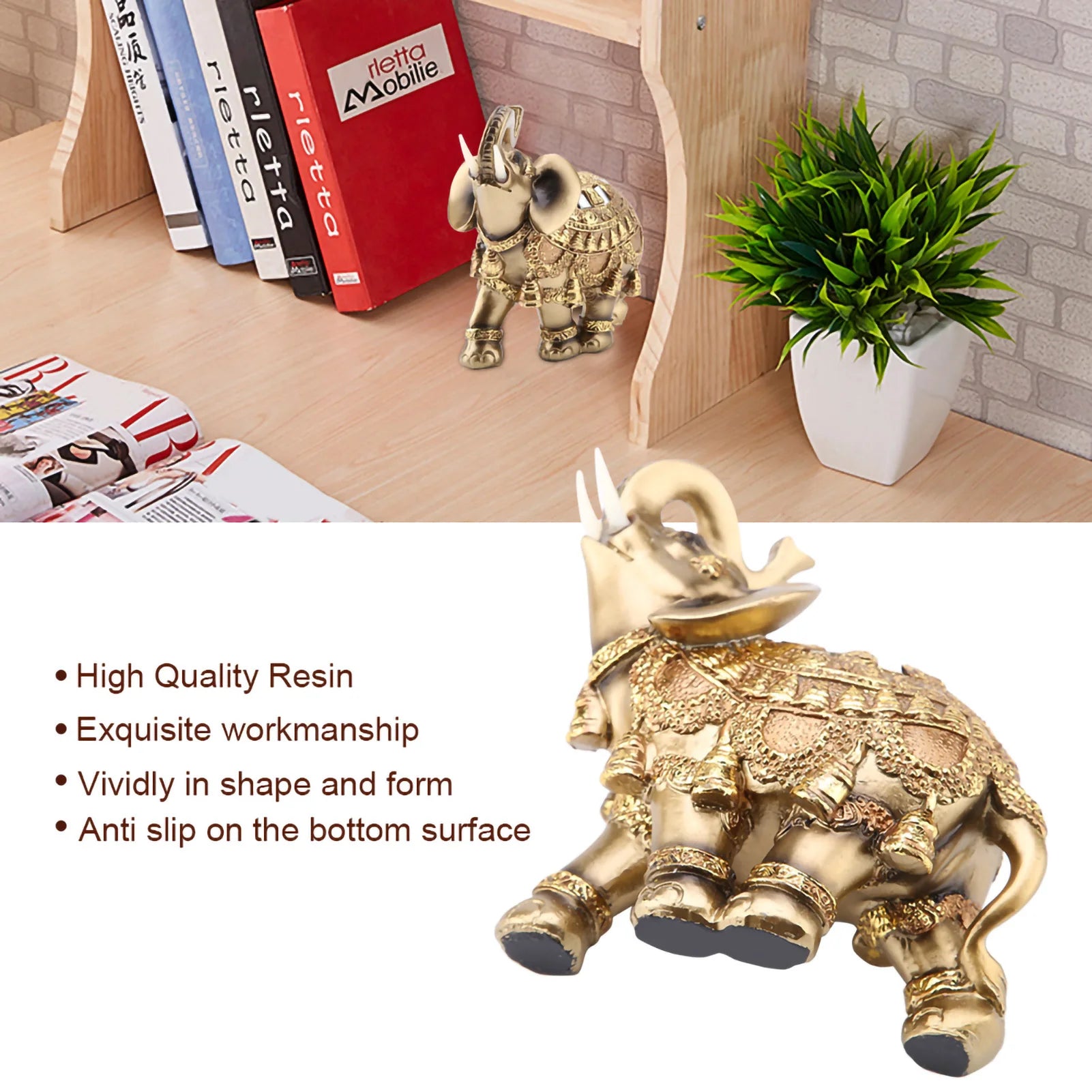 Lucky Golden Feng Shui Elephant Statue