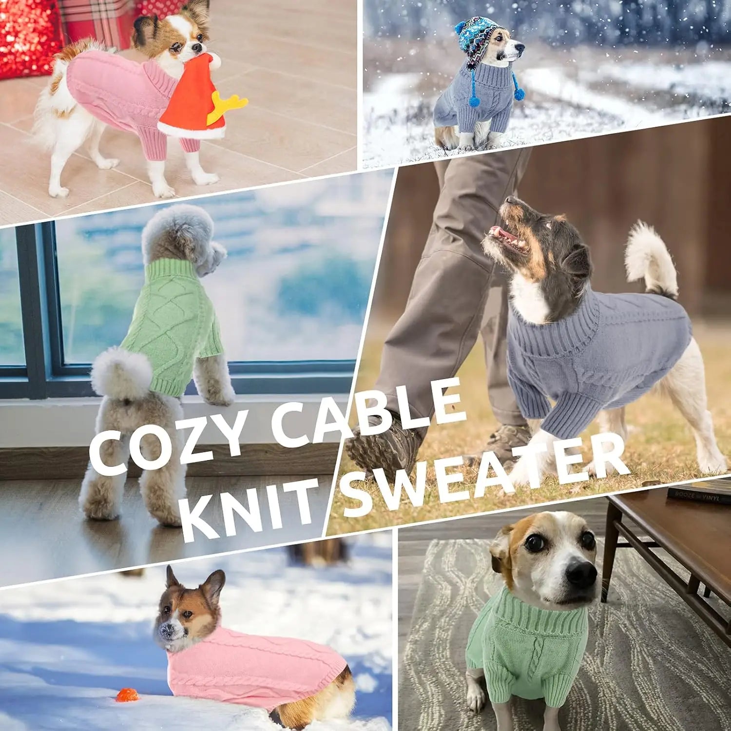 Warm Cable Knit Green Dog Sweater