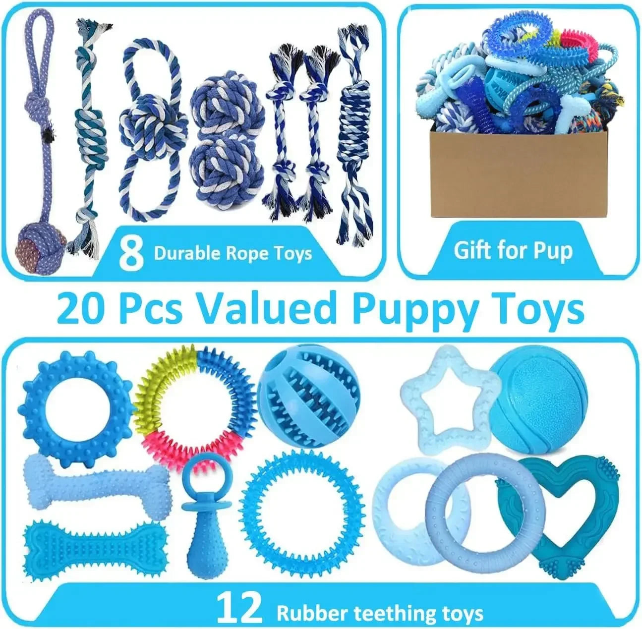 Christmas Dog Toys 15 Pack, Tough Rubber And Rope Toys