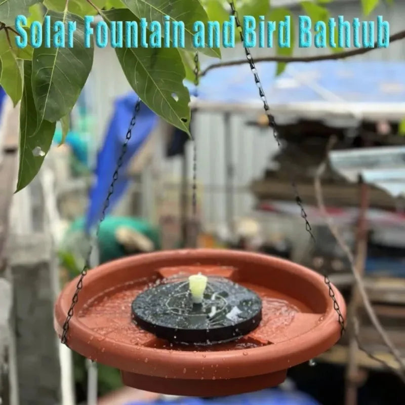 Solar Powered Bird Bathtub/Fountain Hanging Bird Feeder Garden
