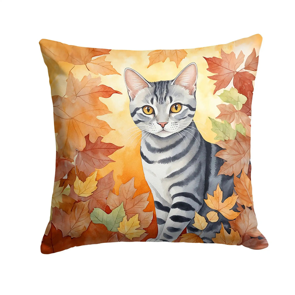 American Shorthair Cat in Fall Leaves