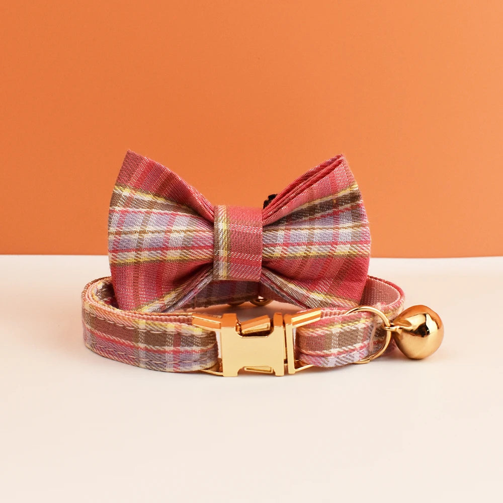 Plaid Pattern Cat Collar Bowknot Adjustable