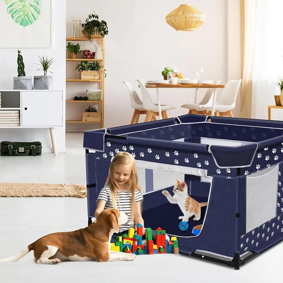 Puppy Playpen, 43.3x43.3 Inch Large Dog Play Pen for Small Pets Cats with Zipper Gate Dog Fence, Thickened Oxford Fabric Dog Pla