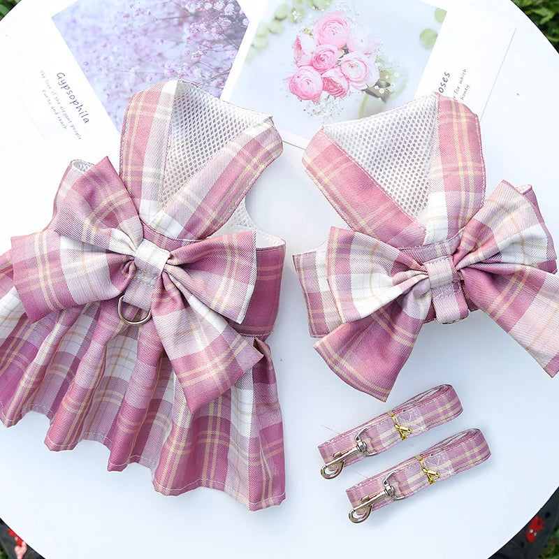 Cute Plaid Skirt Chest Strap Leash