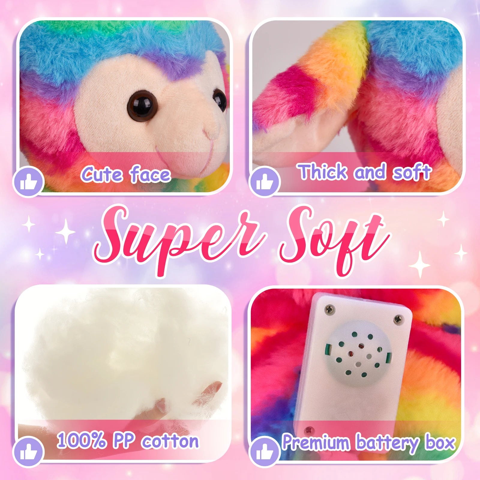 Musical Glowing Rainbow Stuffed Animal w/Colorful Lights