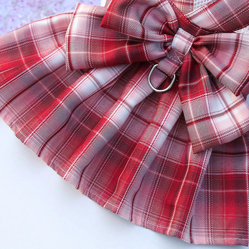 Cute Plaid Skirt Chest Strap Leash