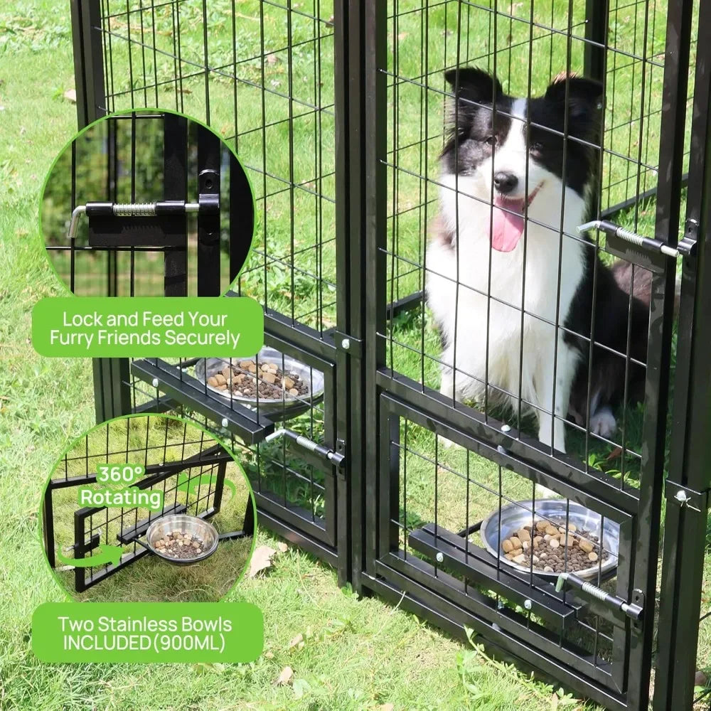 Outdoor Dog Kennel with Roof,  Metal Dog Enclosure