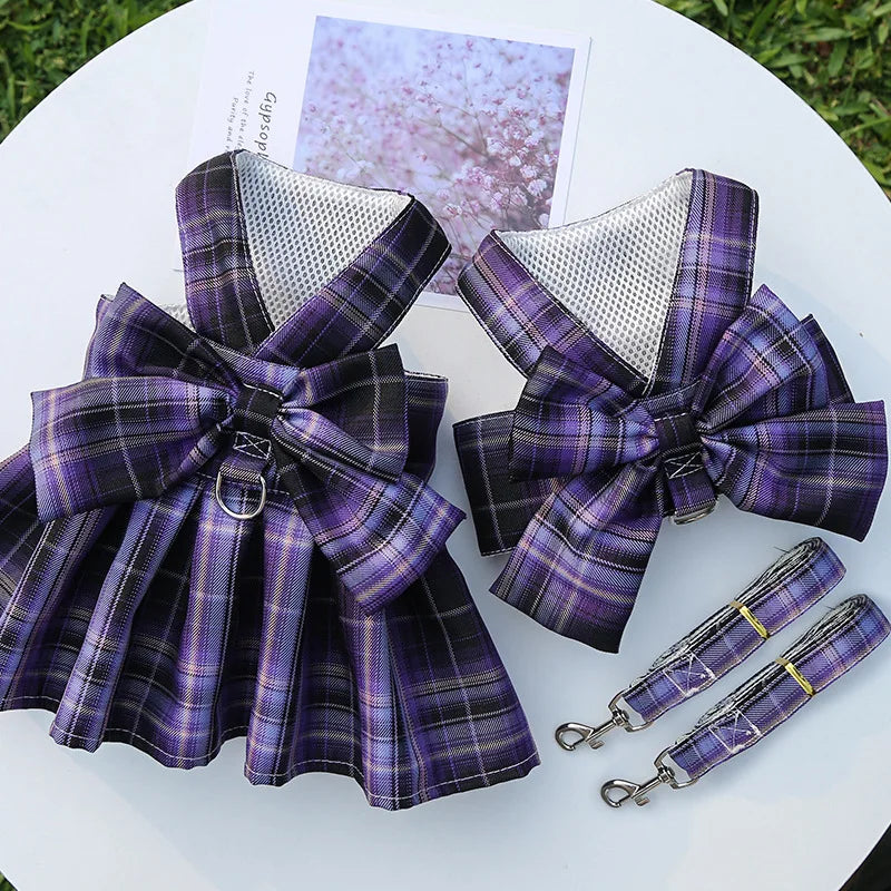 Cute Plaid Skirt Chest Strap Leash