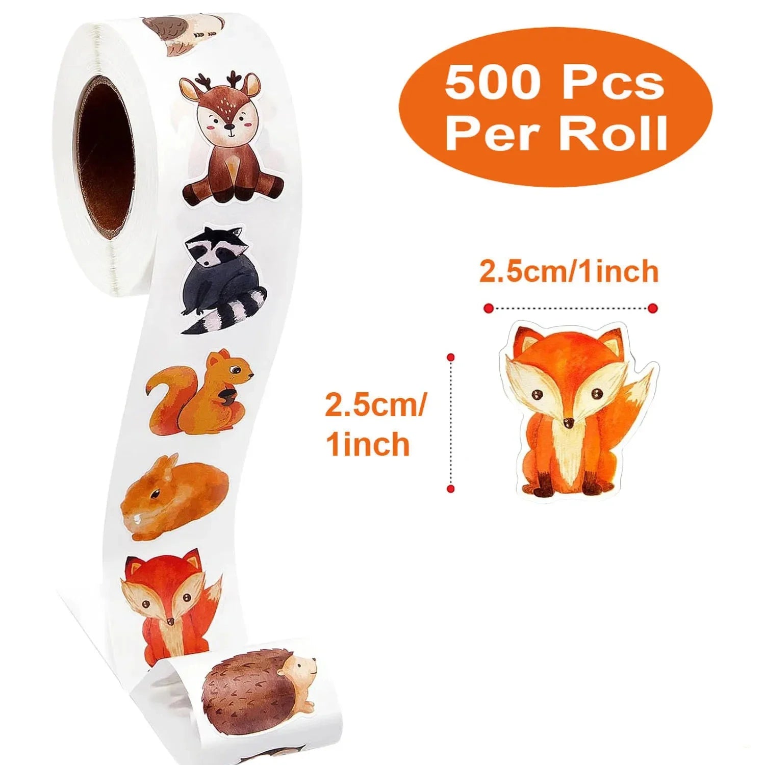 500 Pcs/Roll Heterotypic Forest Animals Stickers 2.5cm/1.0'' Art Labels Learning Rewards