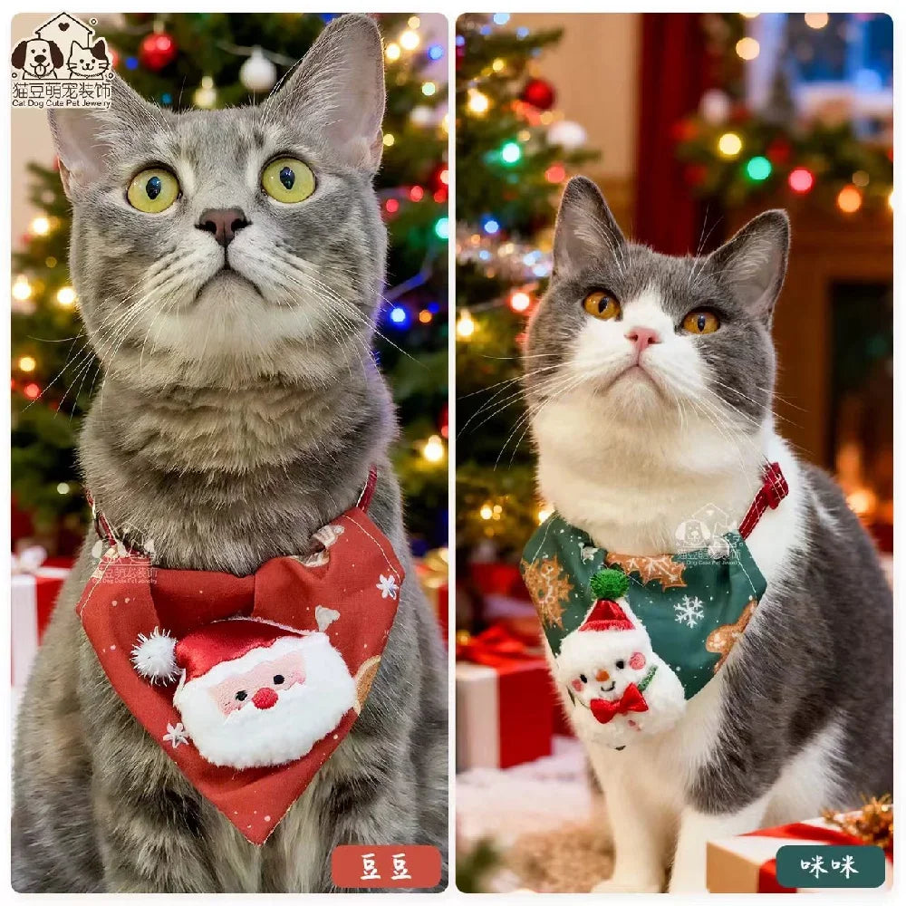 25 New Christmas Dog Triangle Scarf Adjustable Collars Cat Xmas Dog Collars Elk Festival Pet Dress Up Accessories Santa Claus