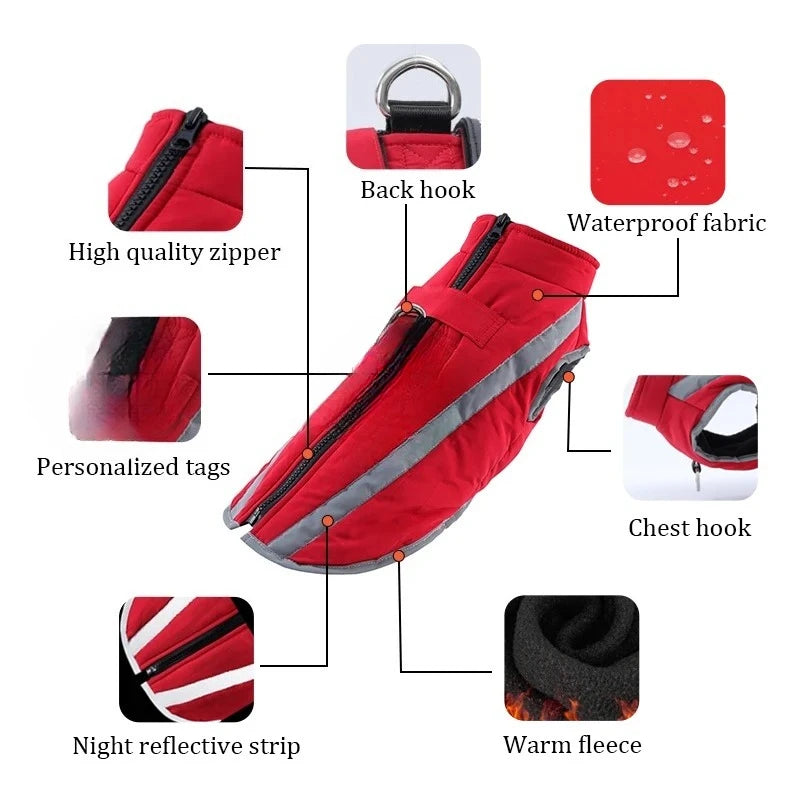 Warm Fleece Service Dog Vest, Waterproof Winter Pet Clothing