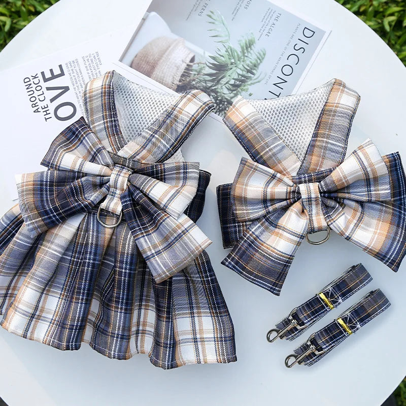 Cute Plaid Skirt Chest Strap Leash