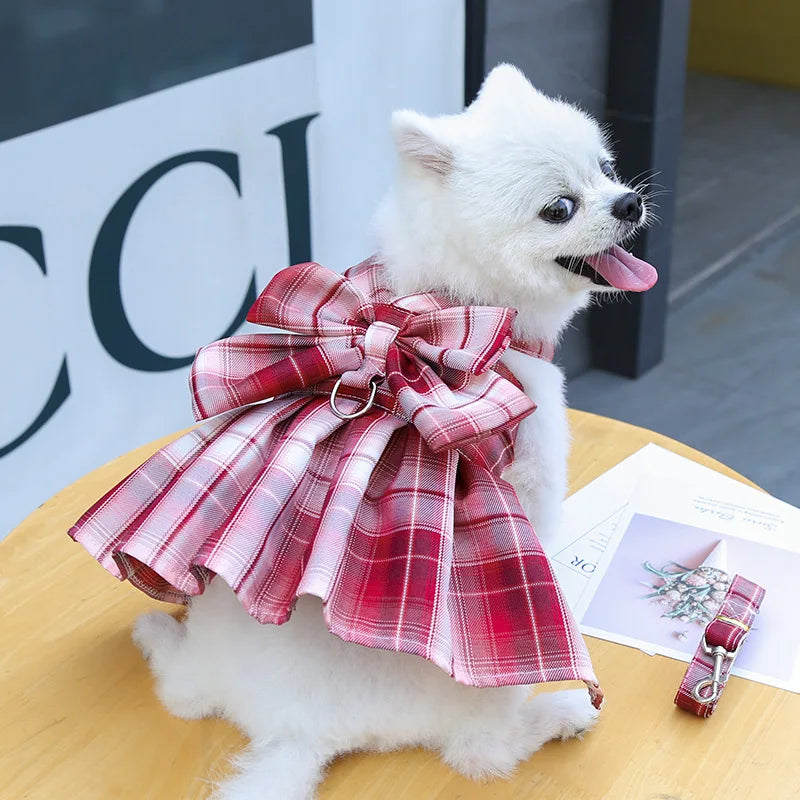 Cute Plaid Skirt Chest Strap Leash