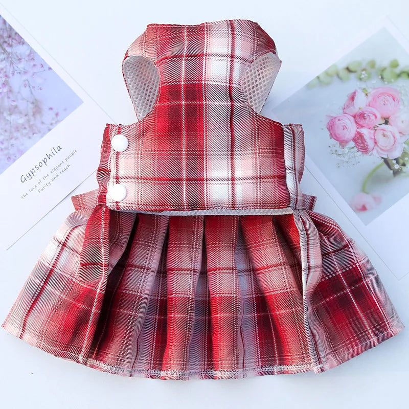 Cute Plaid Skirt Chest Strap Leash
