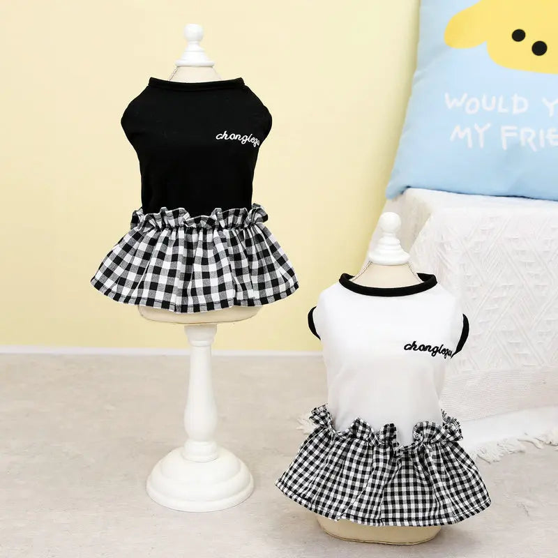 Summer Pet Dress Simple Plaid Luxury Skirts