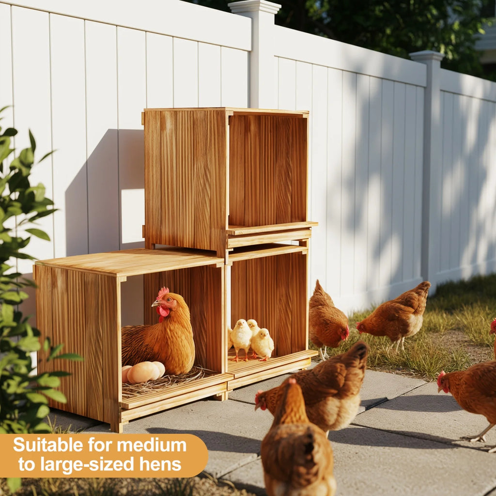 3-Compartment Pine Wood Chicken Nesting Box