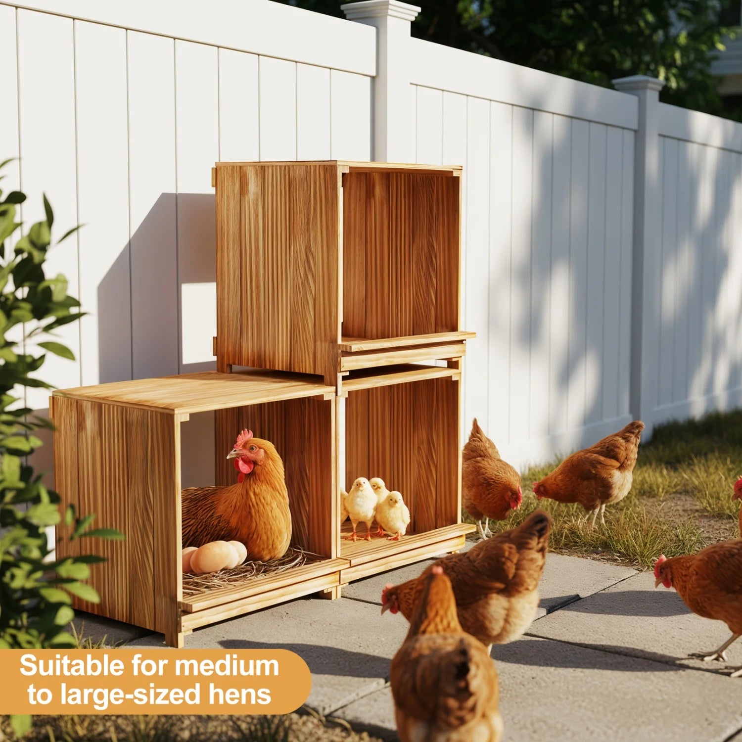 3-Compartment Pine Wood Chicken Nesting Box