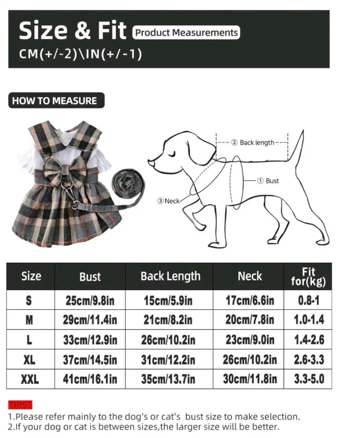 1pc Cute Dog Clothes, Plaid Dress w/Bowknot Back