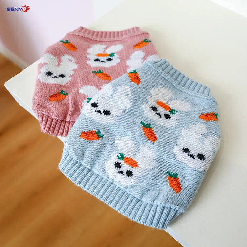 Cute Rabbit Pet Sweater Autumn Winter Dog Cat Clothing Warm Blue Sweater Teddy Bichon Sweater For Small Dogs Pullover Cardigan