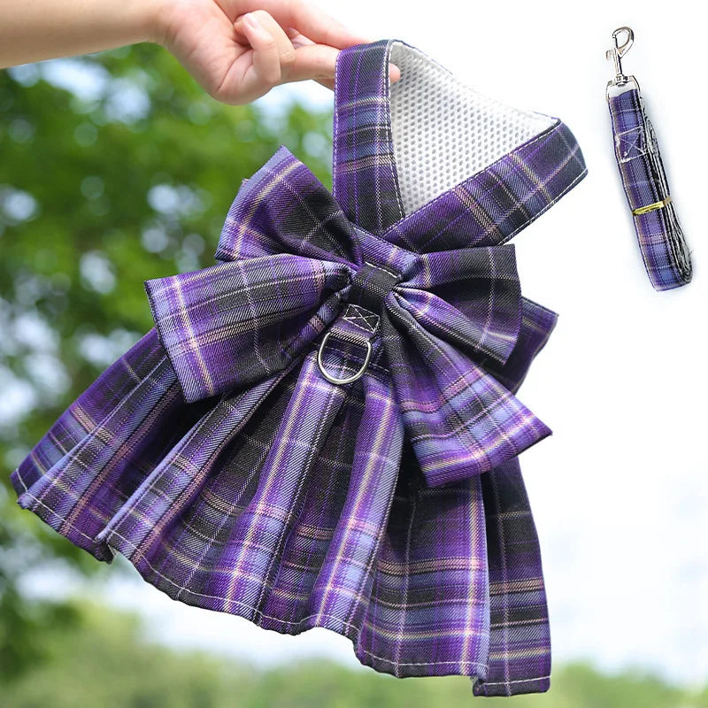 Cute Plaid Skirt Chest Strap Leash